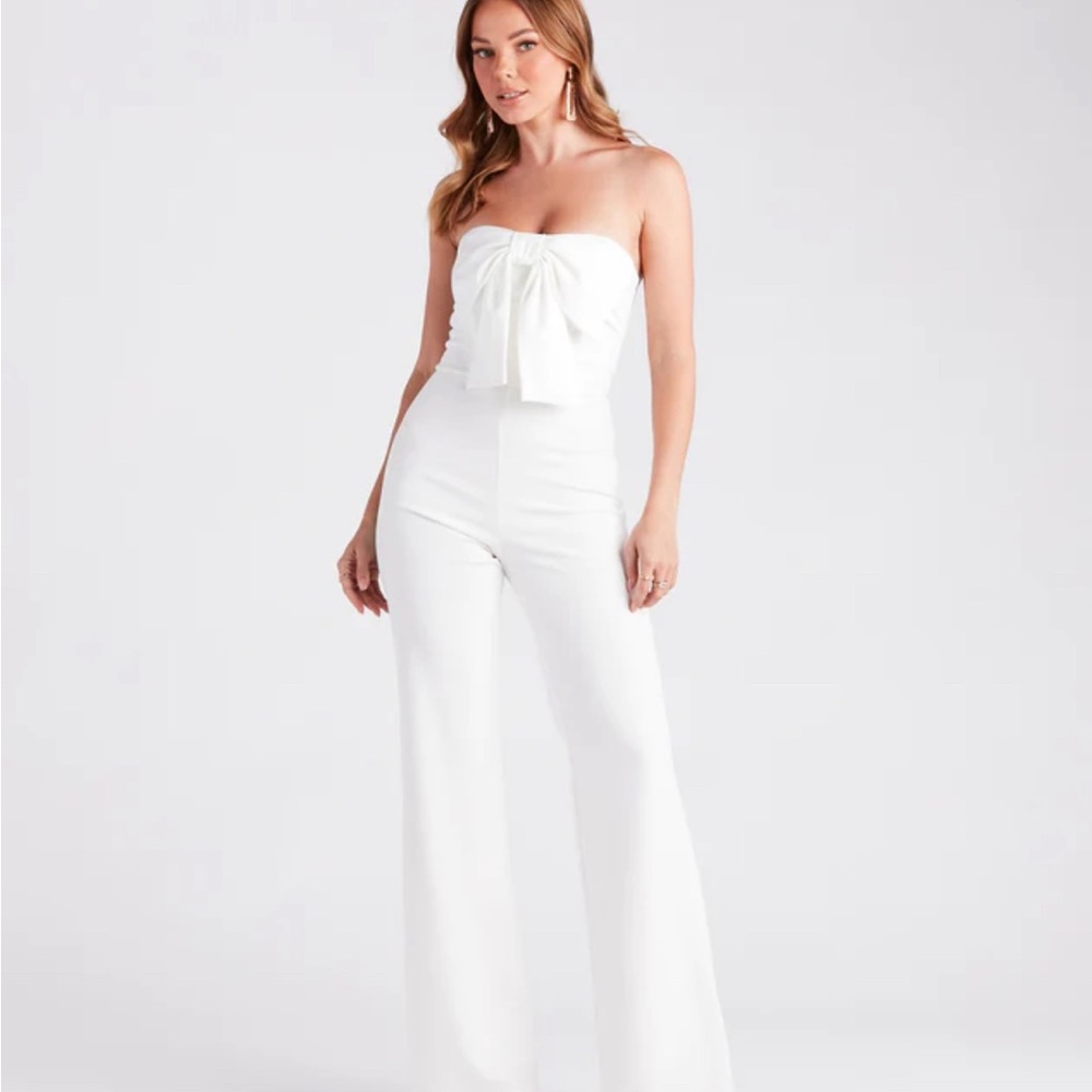 Steal The Show Strapless Crepe Bow Jumpsuit